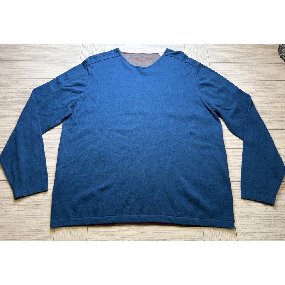 TOMMY BAHAMA Crewneck Sweater XL Cotton Cashmere V Neck Royal Blue Long Sleeve